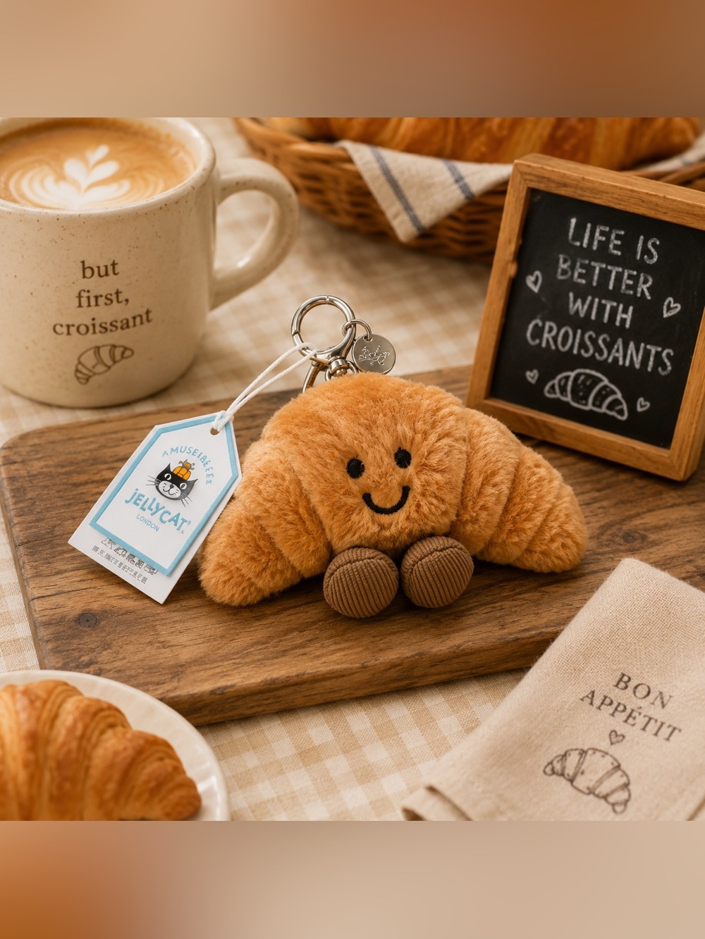 Jellycat Amuseables Croissant Bag charm keychain NWT